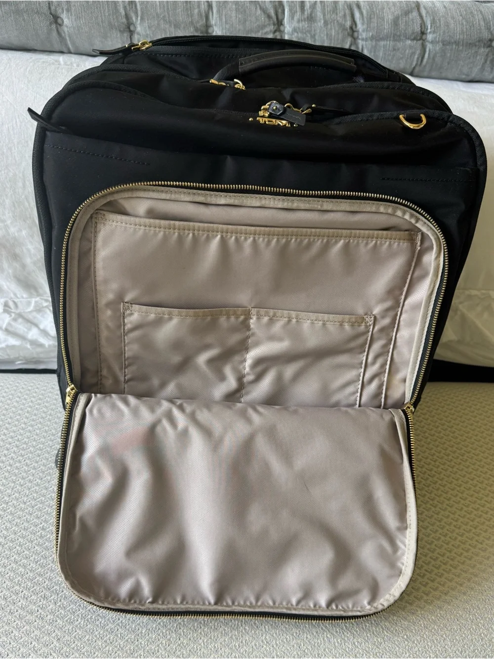 Tumi Black Travel Carry-On with Gold Hardware